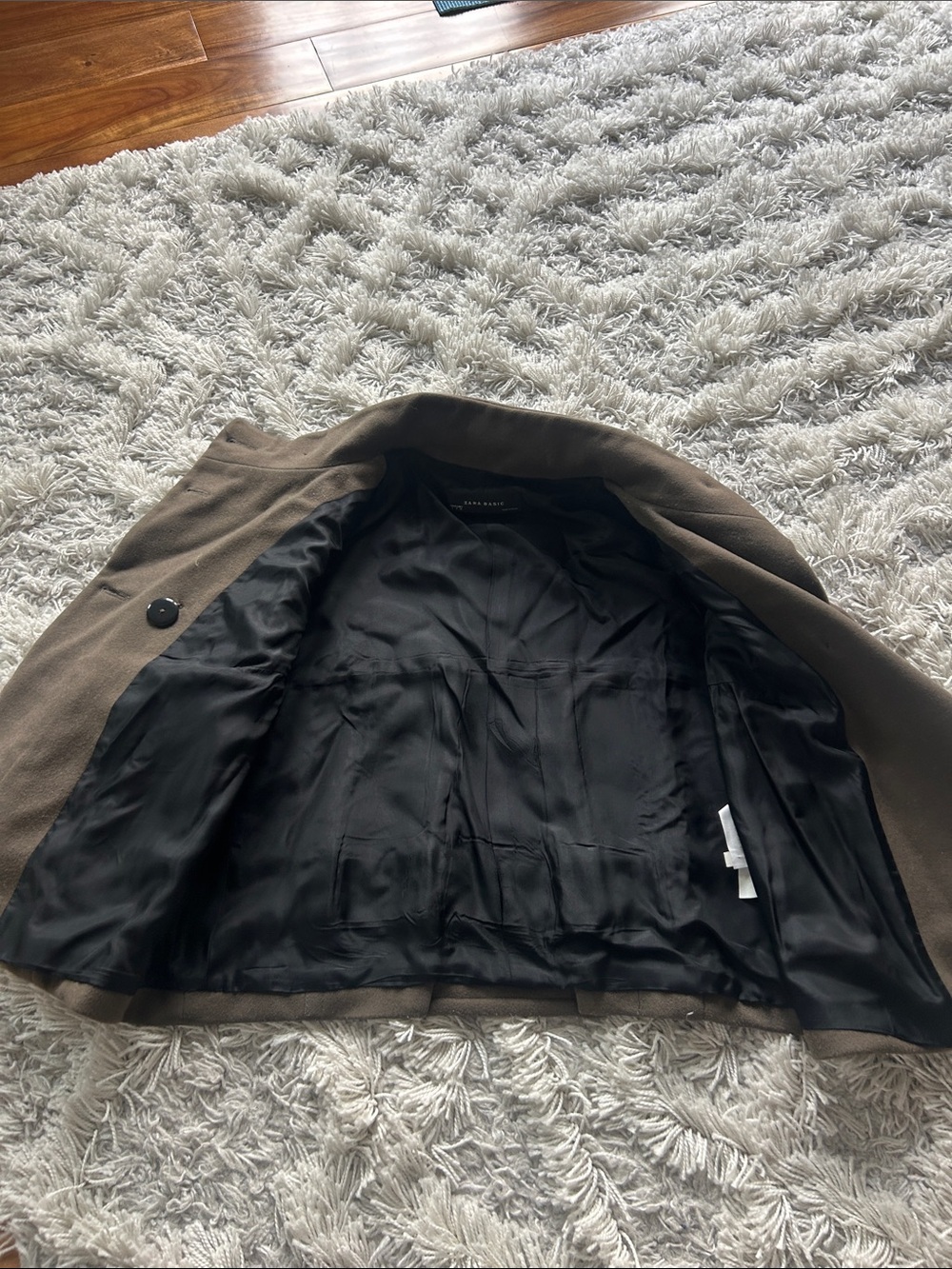 Zara Brown Double-Breasted Pea Coat with Balloon Sleeves - Picture 5 of 7